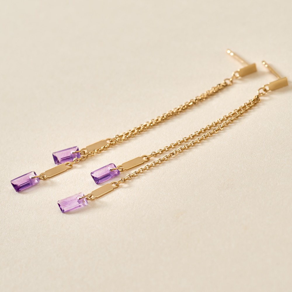 Bijoux D'oreilles Lavender Or Jaune Am&eacute;thyste - Boucles d'oreilles pendantes Femme | Histoire d&rsquo;Or