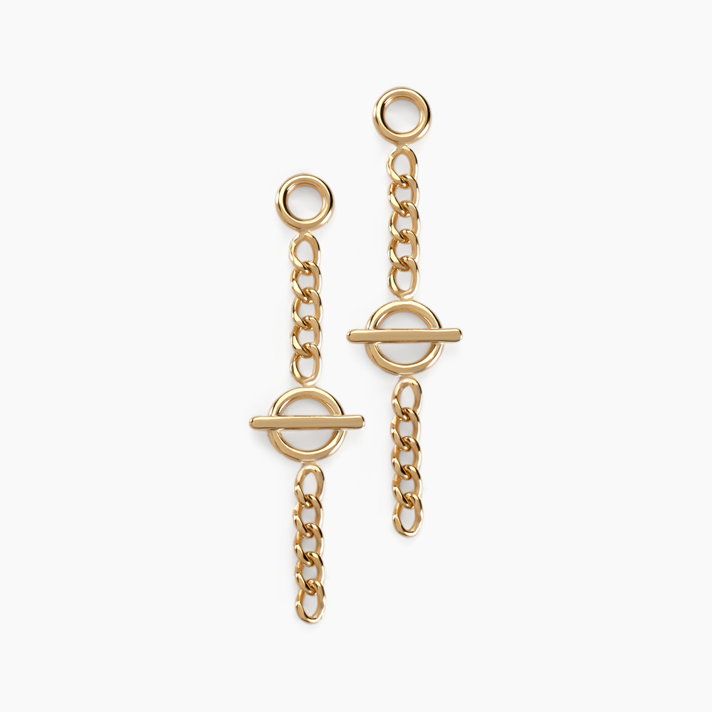 Boucles D'oreilles Lanières - Cuir Et Chaînes Vieil Or - Sans Nickel - Neuf Avec étiquettes