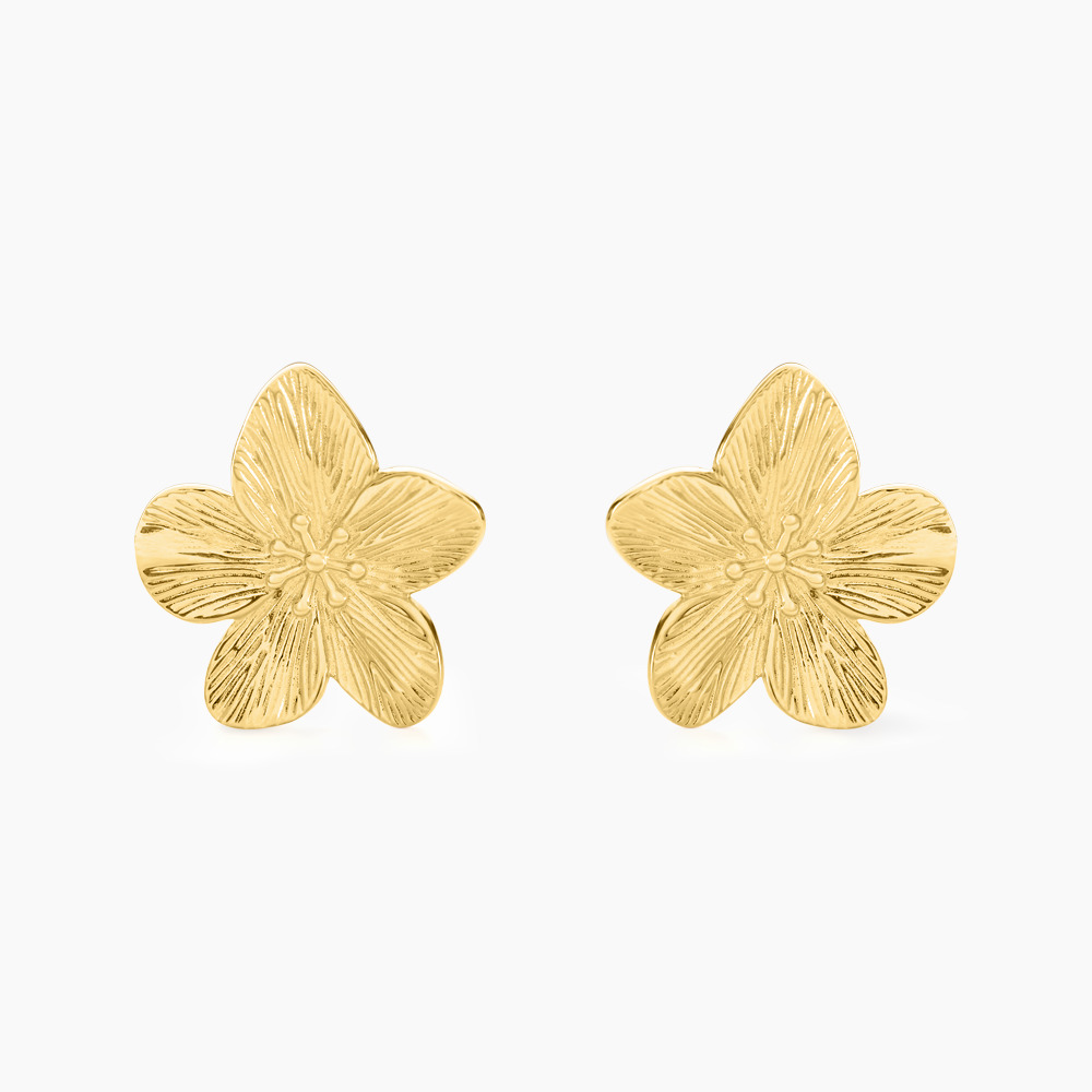 Boucles D'oreilles Vintage Anciennes - Fleur Carrée émaillée Couleur Or - Modèle 3341 - Occasion Bon état
