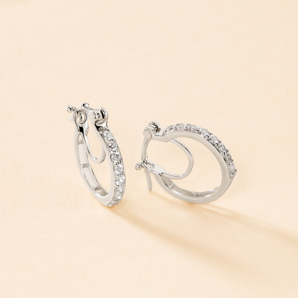 Cr&eacute;oles Pasha Argent Blanc Oxyde De Zirconium - Boucles d'oreilles cr&eacute;oles Femme | Histoire d&rsquo;Or