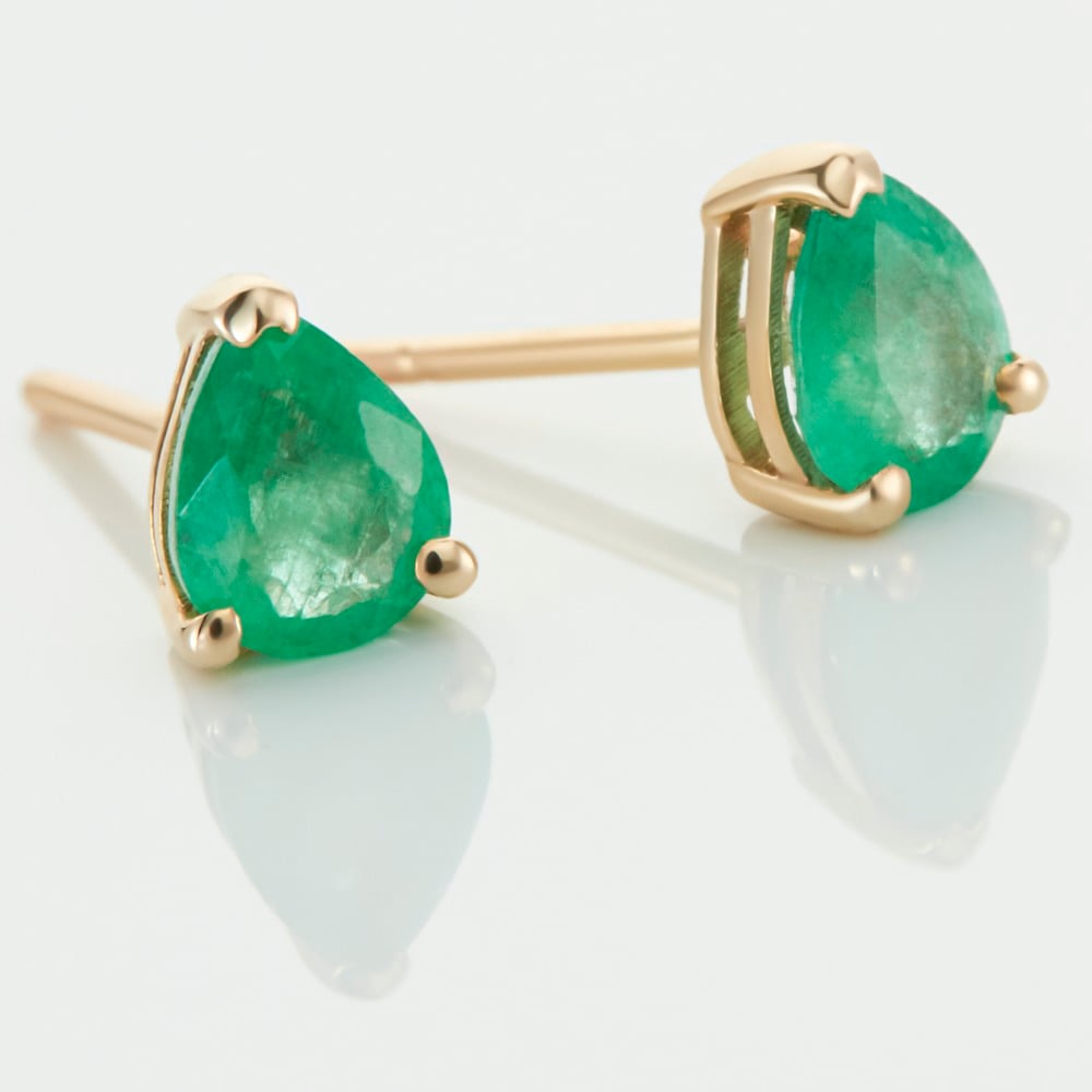 Boucles D'oreilles Puces Or Jaune Pluie D'Eclat Emeraude - Clous d'oreilles Femme | Histoire d&rsquo;Or