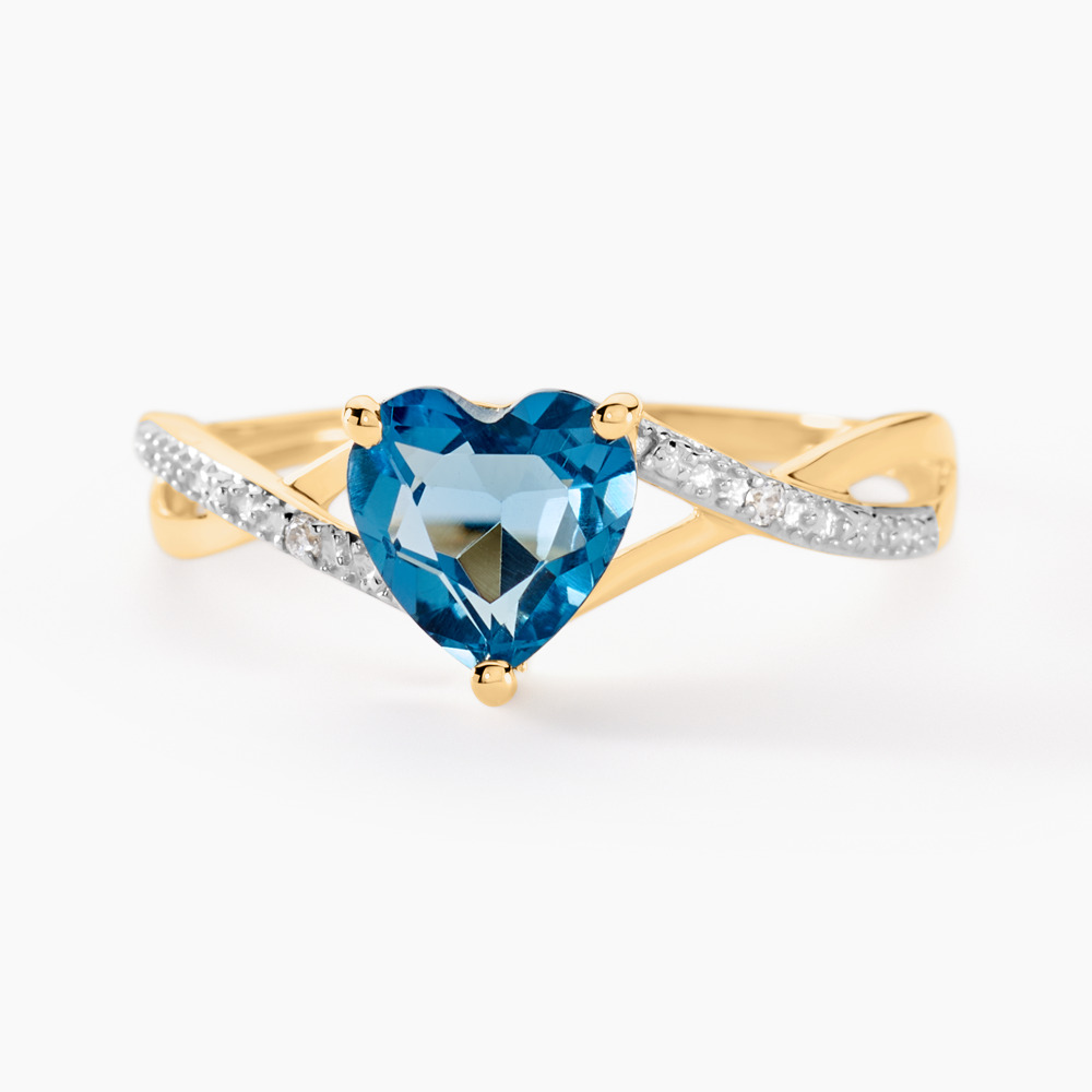 Bague En Or 18 Carats (750 Millièmes) Avec Motif Cœur Et Topaze Bleue Centrale - Poids 1,99g