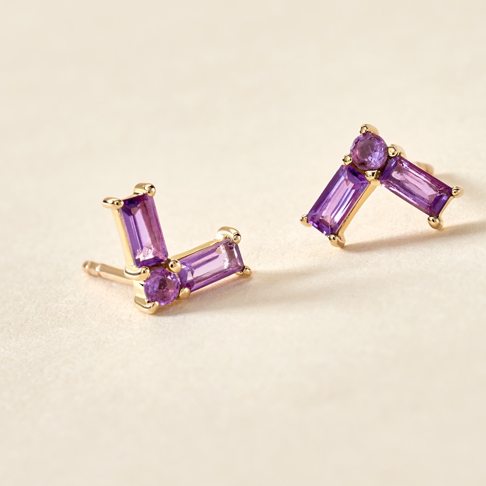 Boucles D'oreilles Puces Lavender Or Jaune Am&eacute;thyste - Clous d'oreilles Femme | Histoire d&rsquo;Or